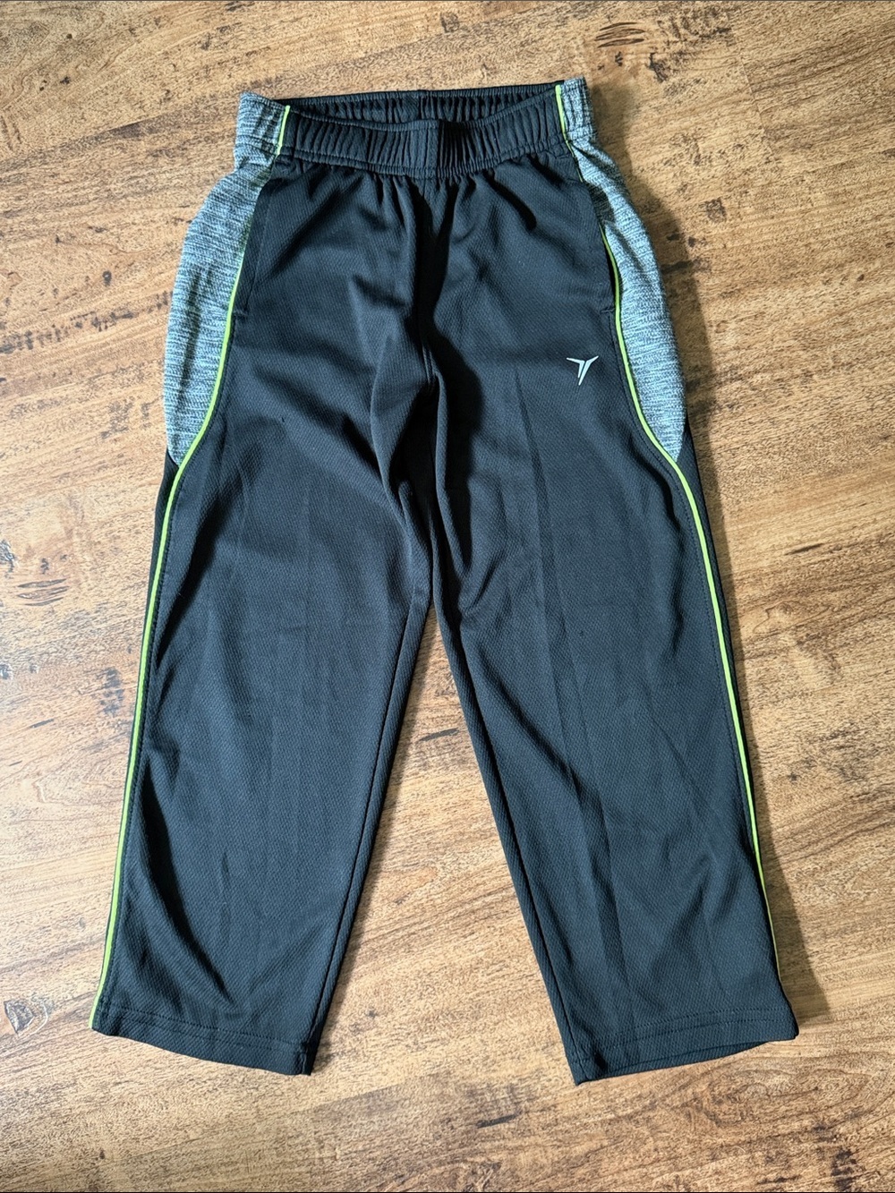 Kids Black Athletic Pants with Gray Panels & Lime Piping old navy active pant